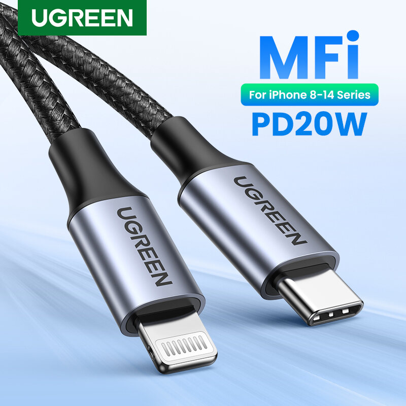 UGREEN MFI PD 20W Charger USB C Type-C to Lightning Cable Nylon Braided Fast Charger Data Sync Compatible for iPhone 14 13 Pro Max iPhone 14 Plus iPhone 12 11 Pro Max iPad Pro 10.5 /12.9