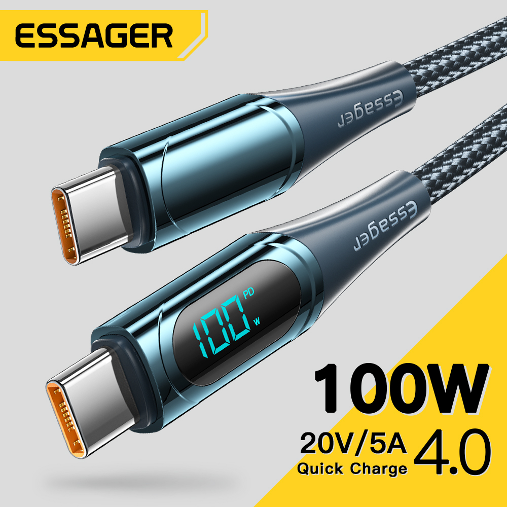 Essager USB Type C To USB C Cable 100W/5A PD Fast Charging Charger Wire Cord For Macbook Xiaomi Samsung Type-C USBC Cable 1M/2M